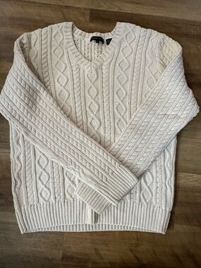 JEANNE PIERRE Cream Cable Knit V-Neck Sweater
